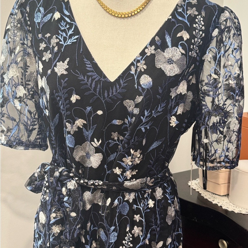 Kensie Floral V-Neck Dress - Black and White - Picture 2 of 13